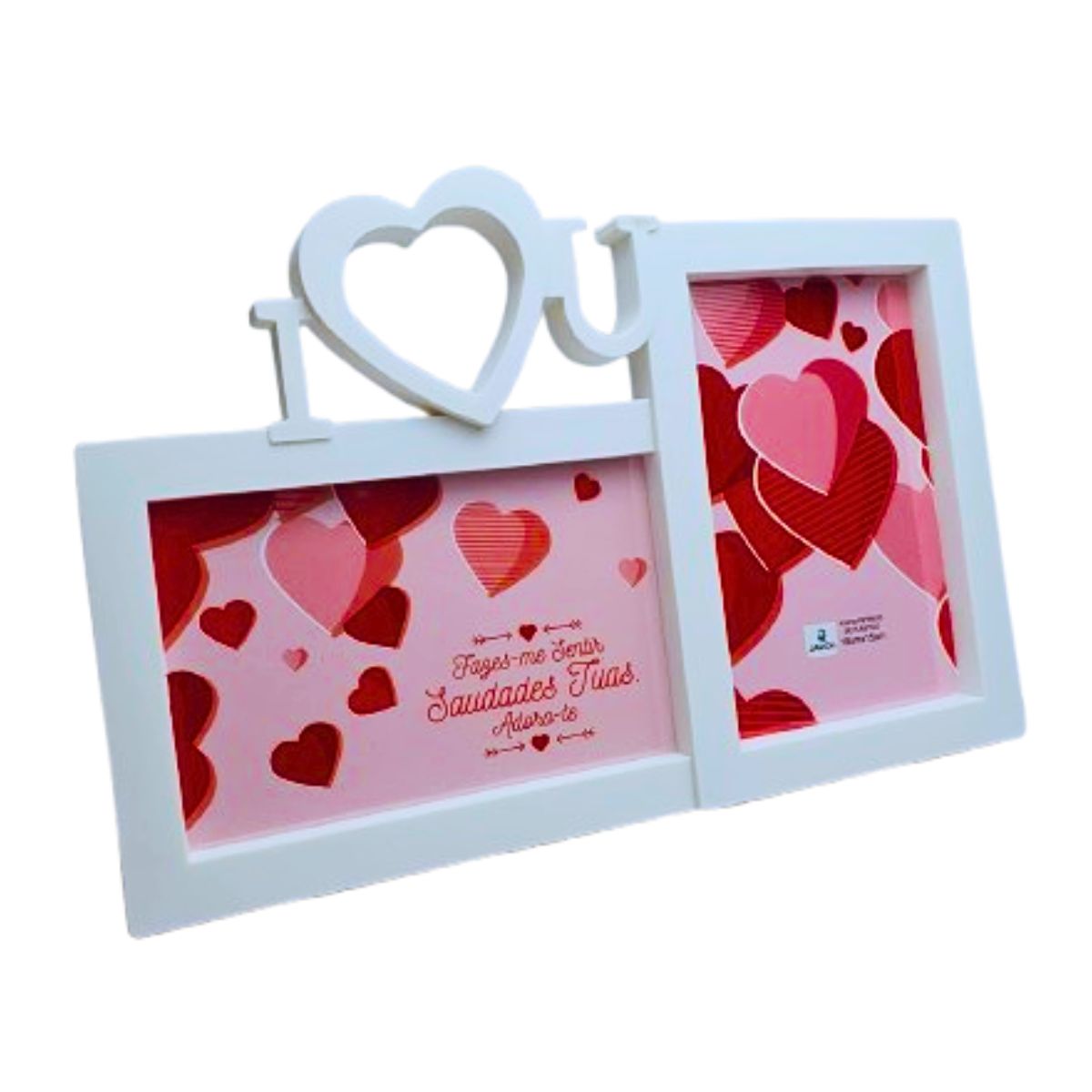 Porta Retrato Duplo Coração I Love You Decoração Amor Branco Porta Retrato Duplo Coração I Love You Decoração Amor Branco